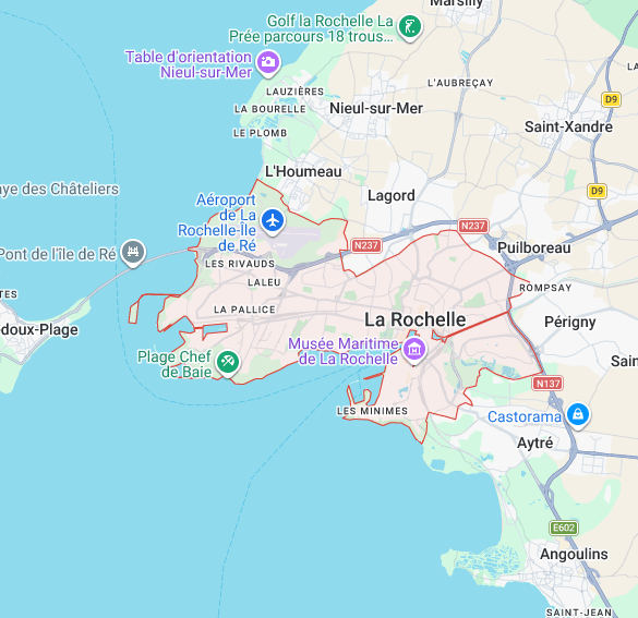 Kartenausschnitt Frankreich Atlantikküste - La Rochelle